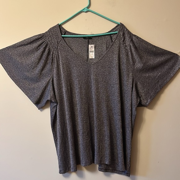 Lane Bryant glittery grey sweater Vneck wide bell sleeves new w/tags size 34/36 - Picture 3 of 4